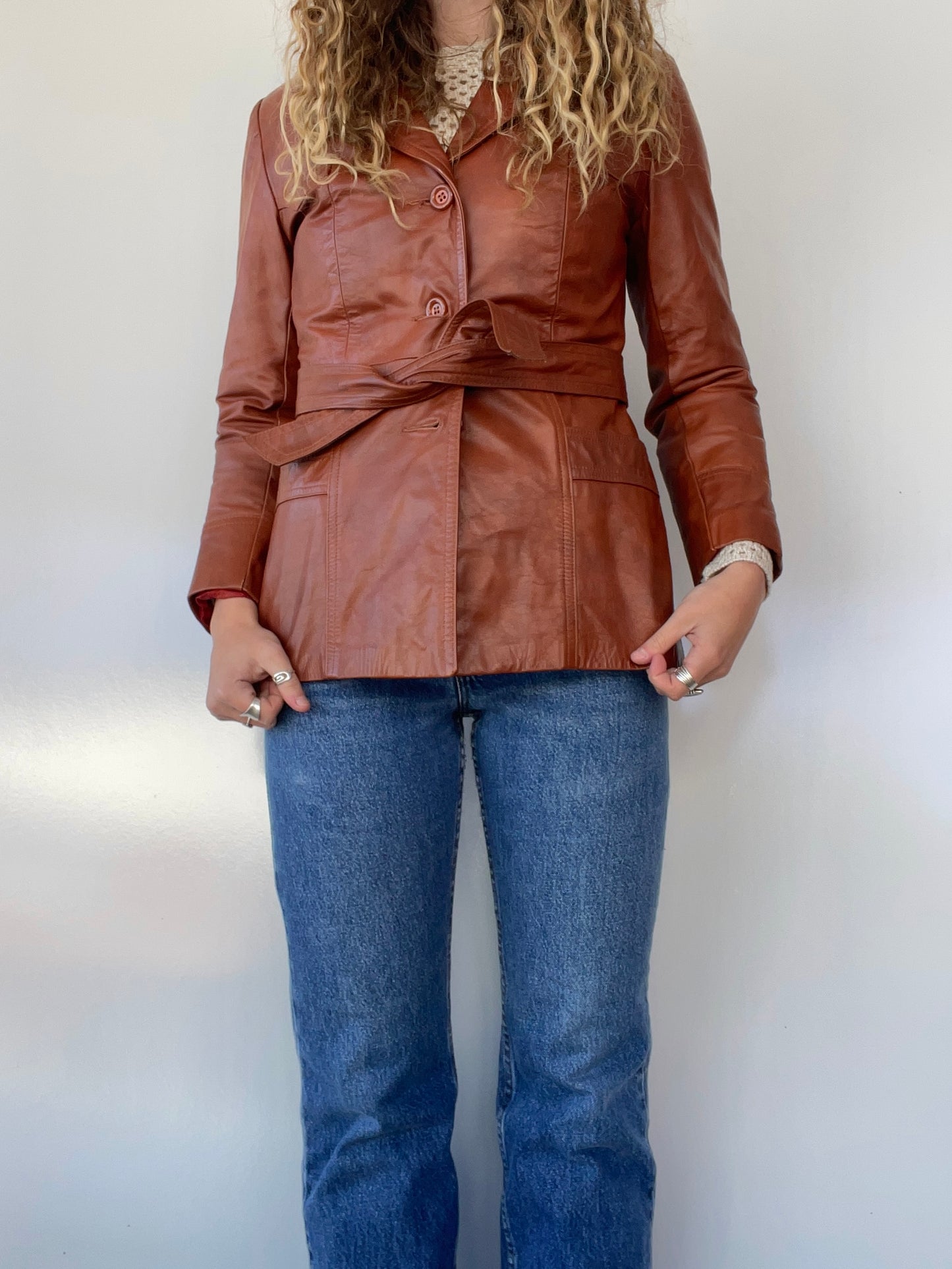 80s Vintage Brown/Orange Genuine Leather Jacket