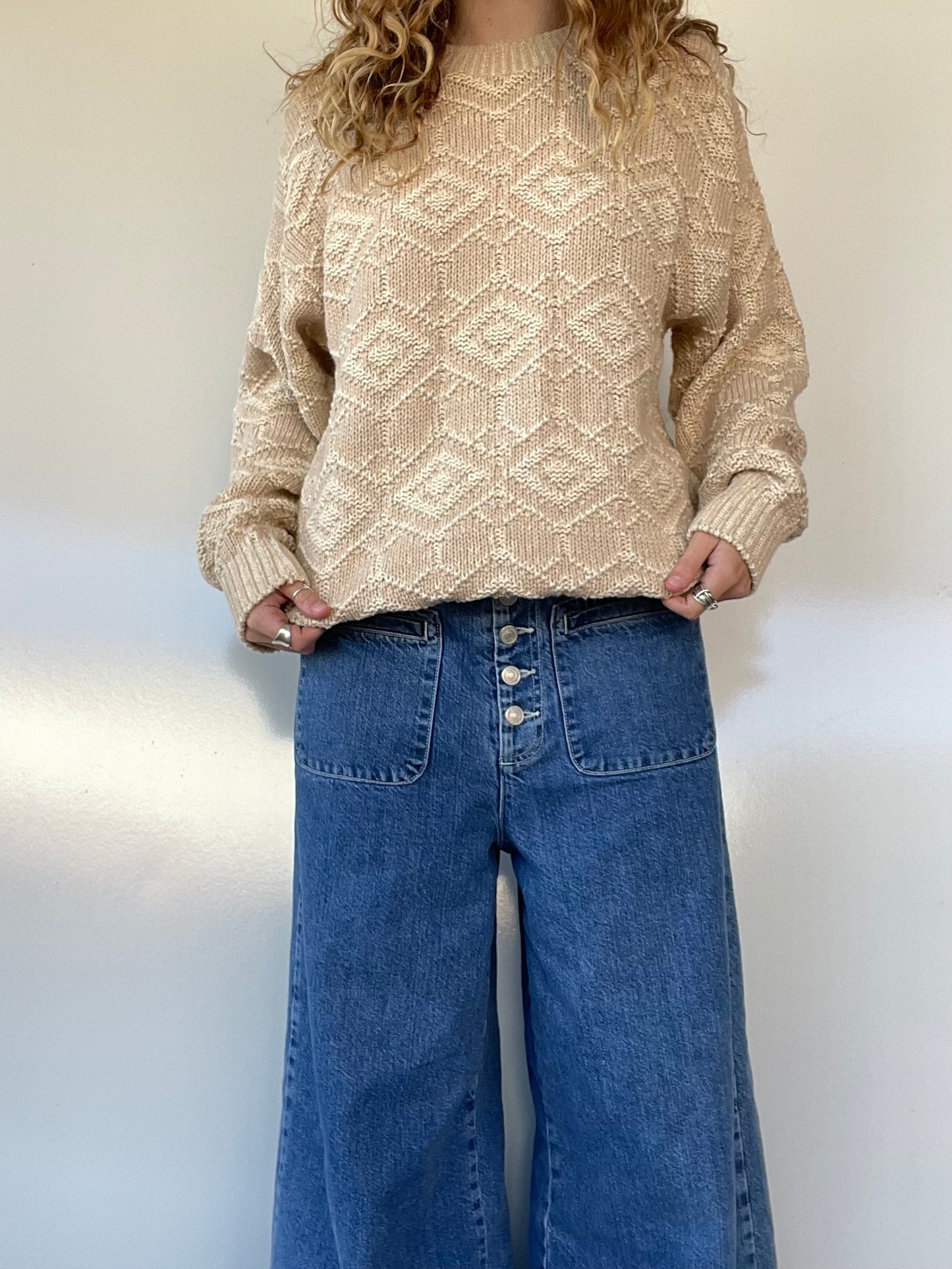 80s Vintage Cream Chunky Knit Sweater