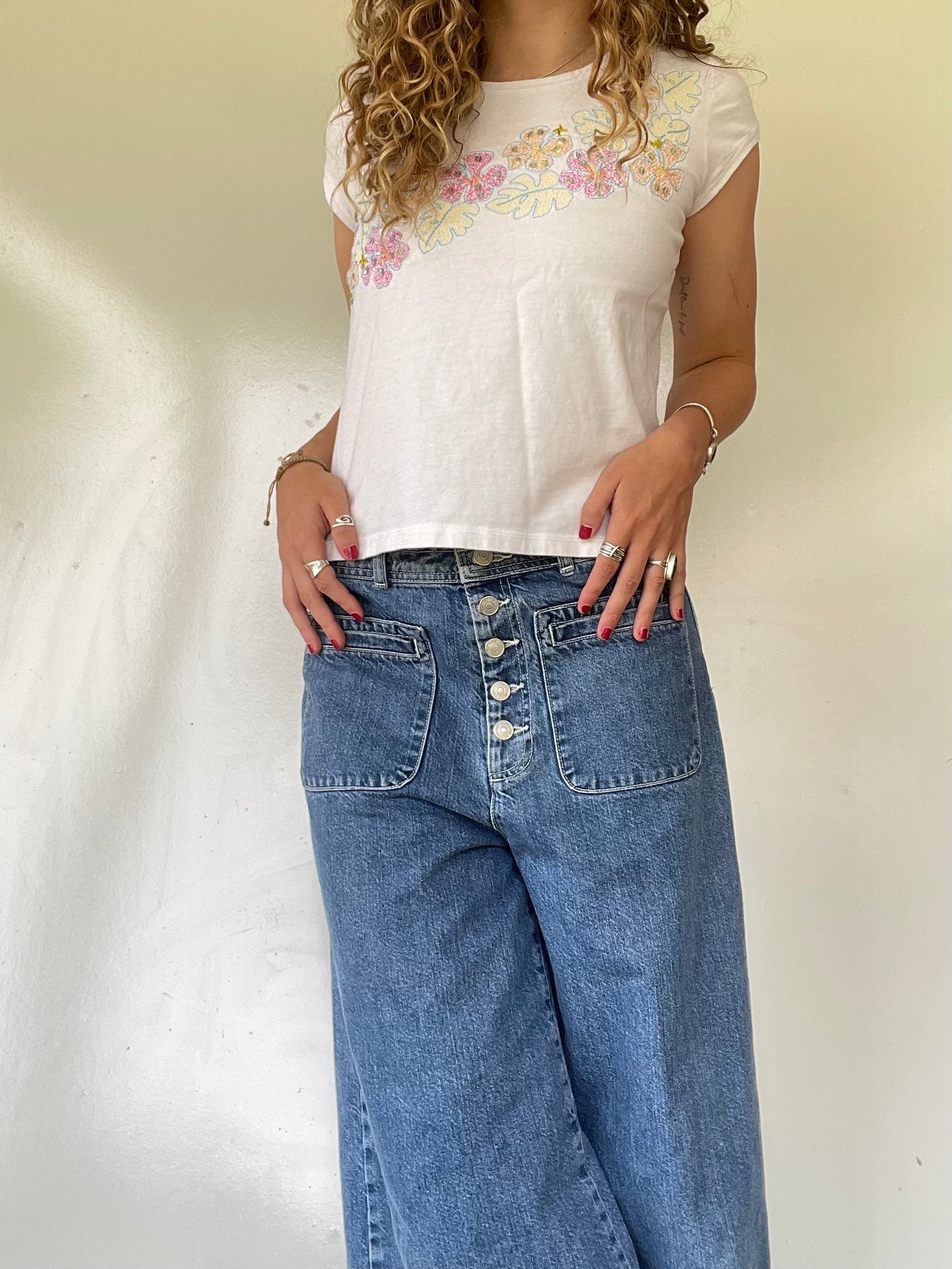 00s Sequined Embroidered Flower Baby Tee