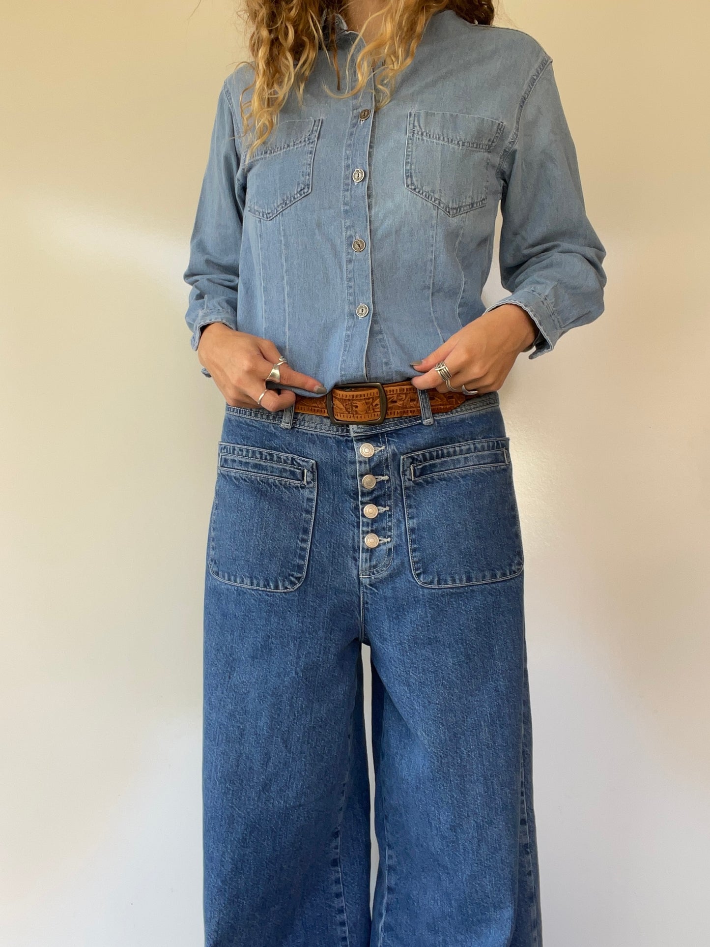 Vintage Pleated Jean Button Up