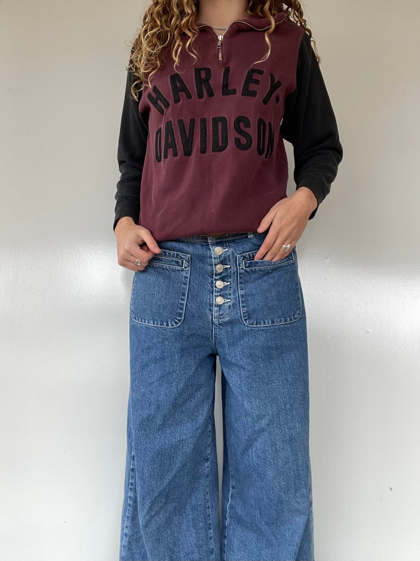 00s Distressed Harley Davidson Quarter Zip Pullover