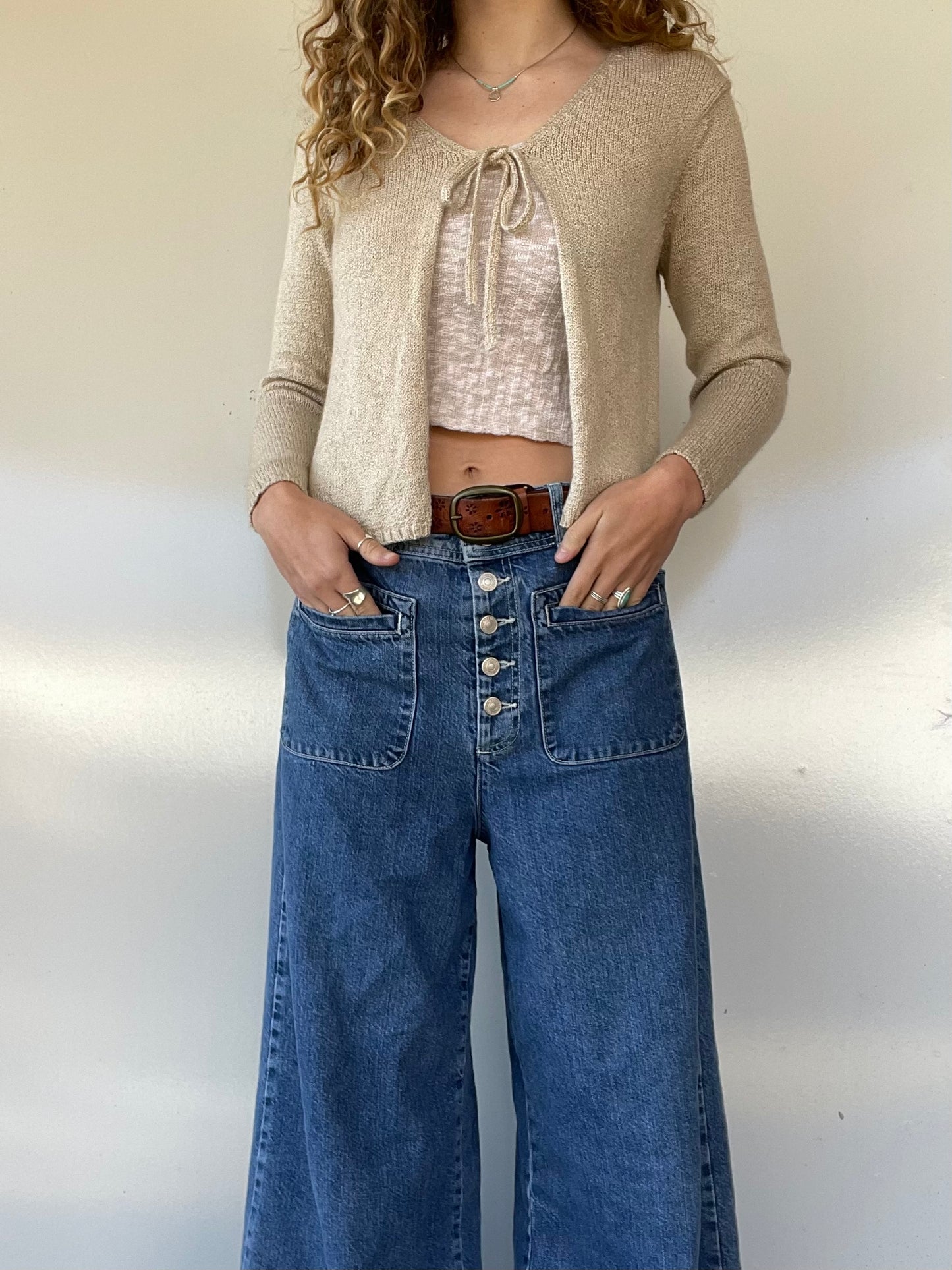 Cream Knit Tie-Front Cardigan