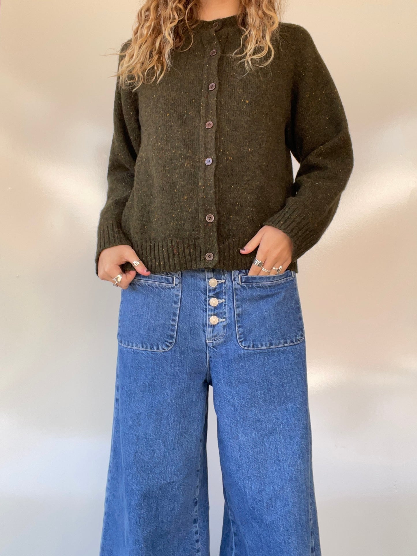 Woolrich Green Wool Button Up Sweater