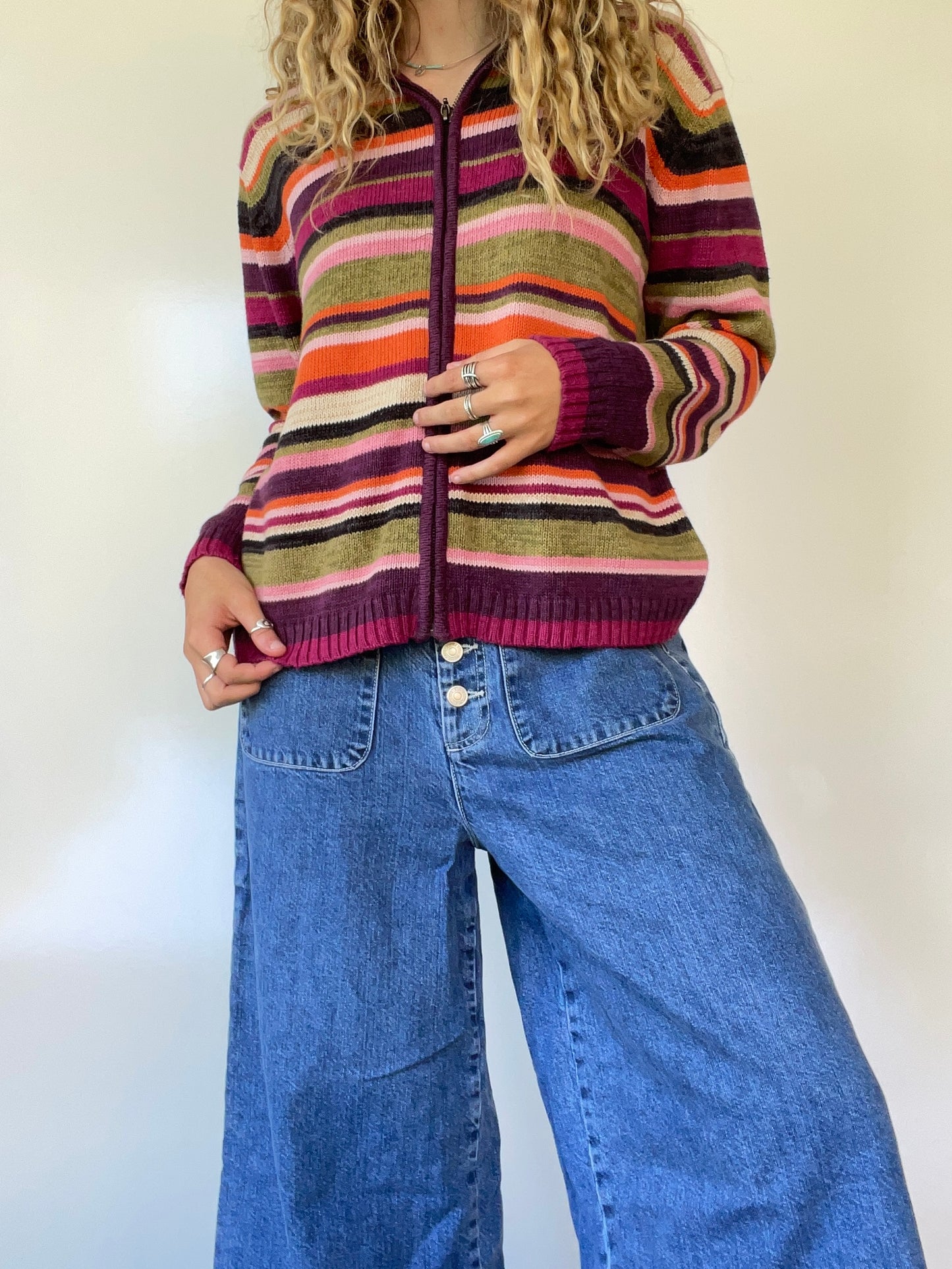 Vintage Striped Zip Up Sweater