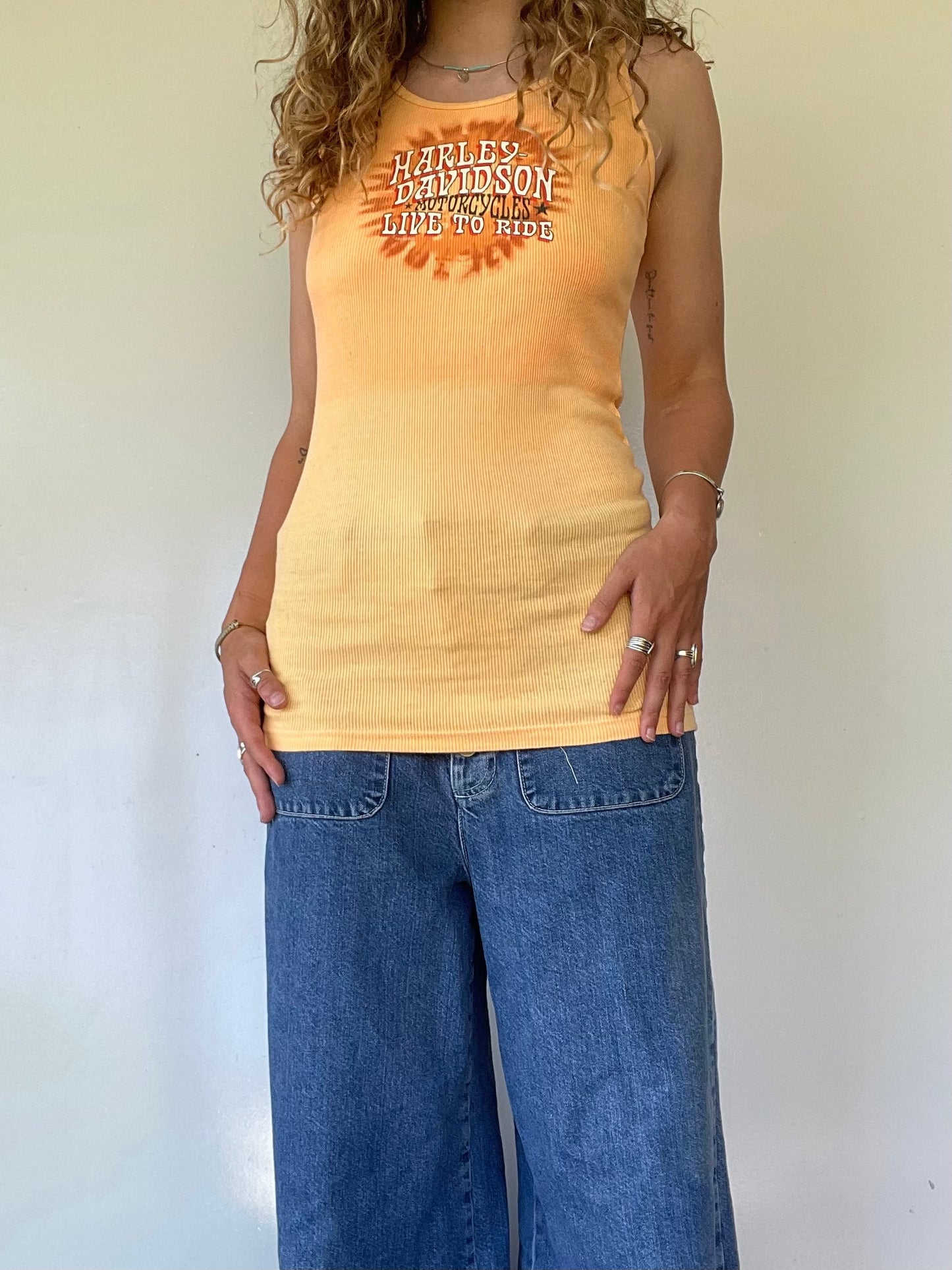 Orange Harley Davidson Ribbed Tank Top