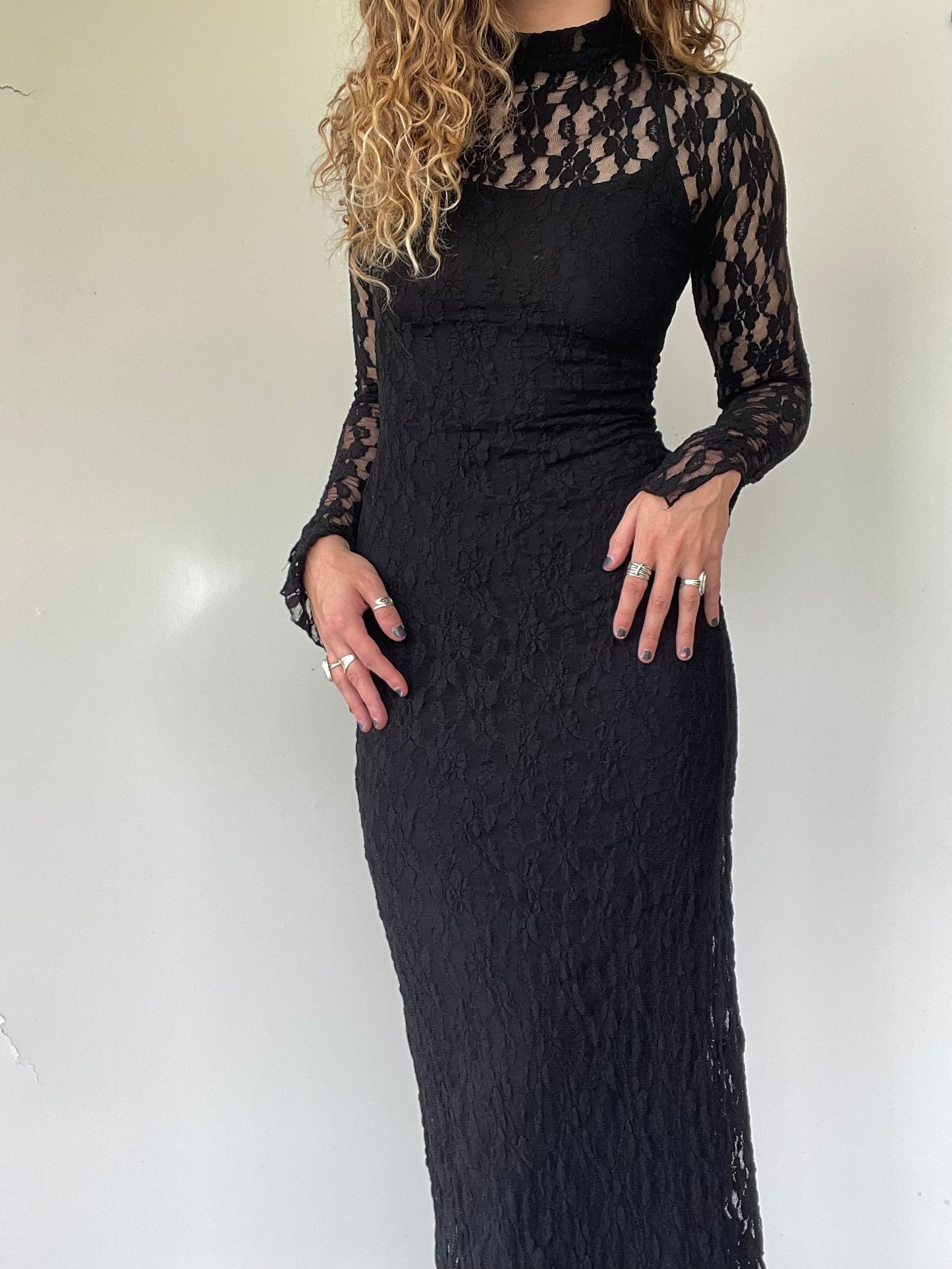 Zara Black Lace Fitted Maxi Dress