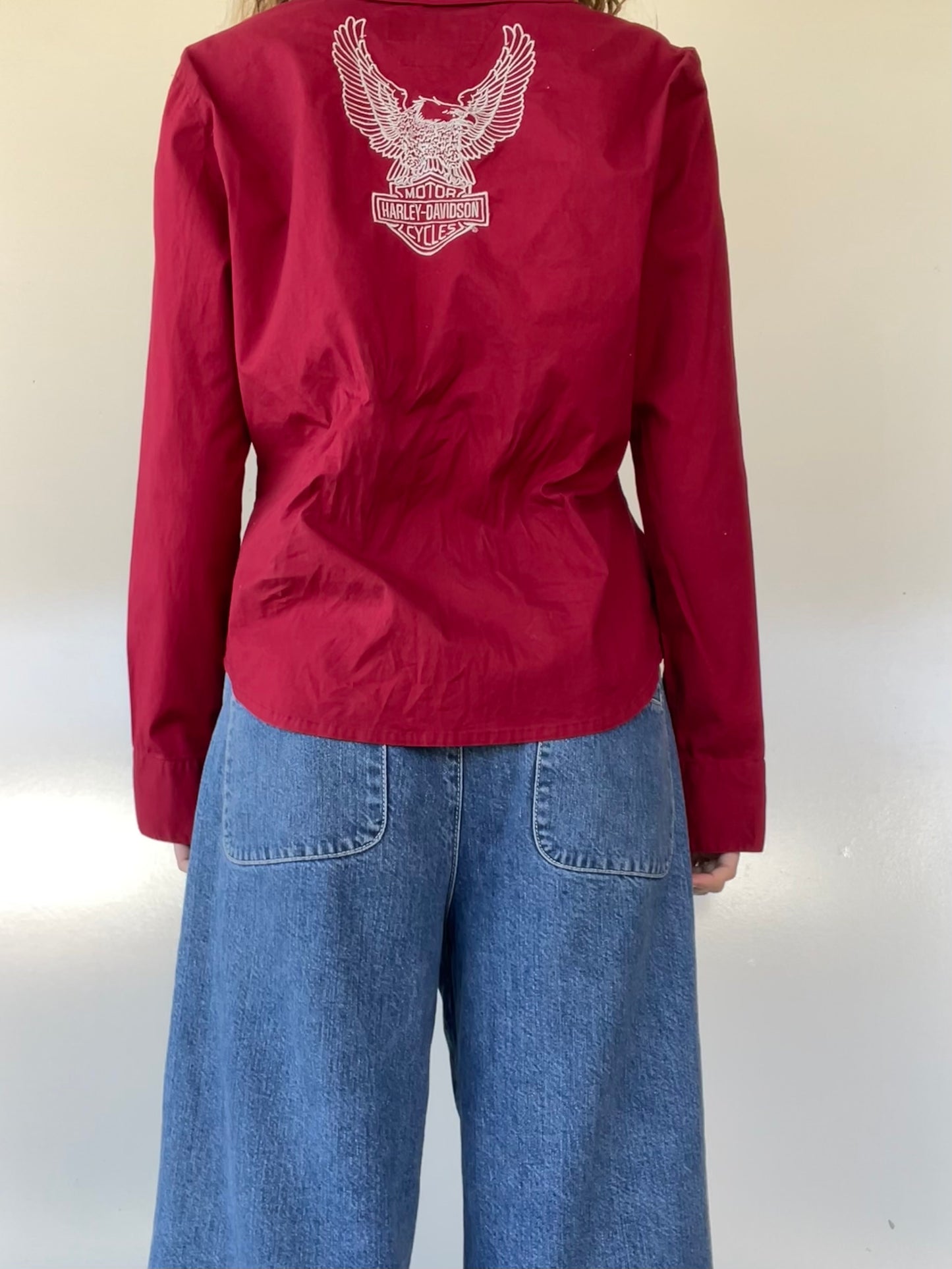 Harley Davidson Double Zip Red Embroidered Top