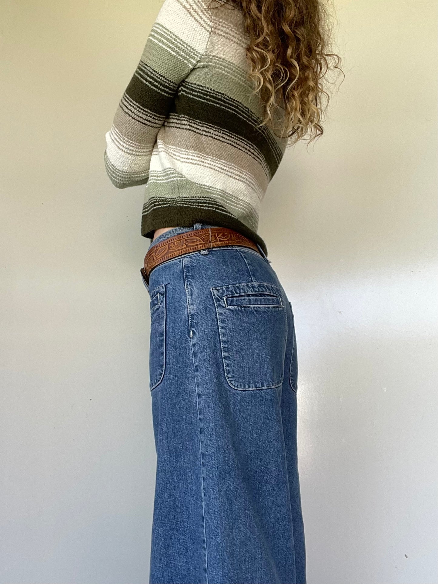 2000s Green Striped Lightweight Sweater Top