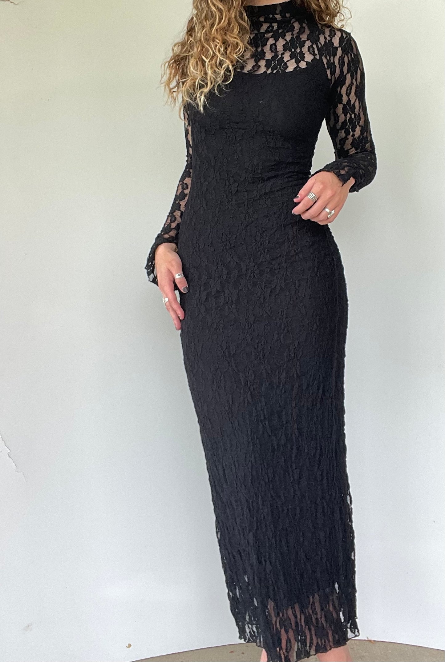 Zara Black Lace Fitted Maxi Dress