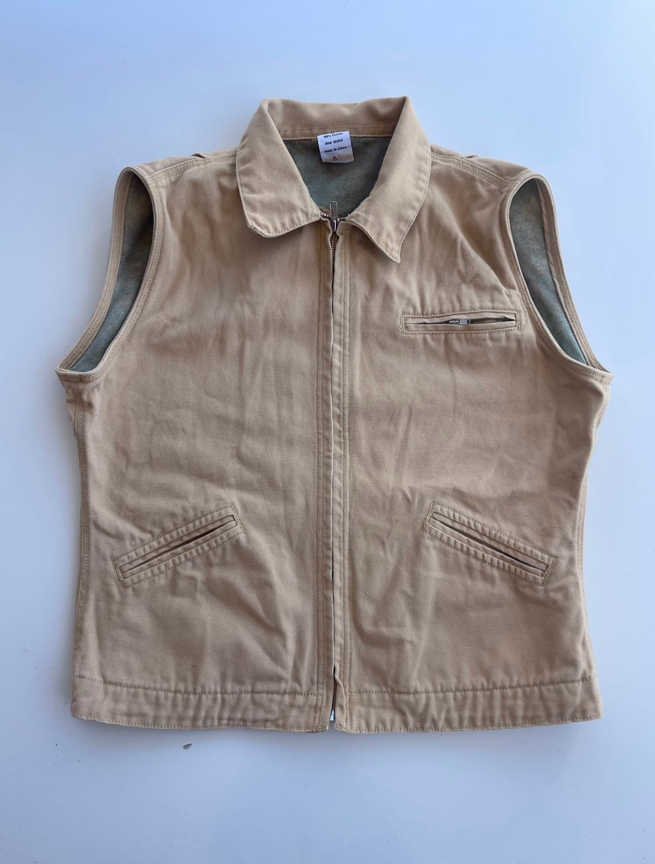 Vintage Tan Canvas Vest With Cowgirl Graphic Inside Lining