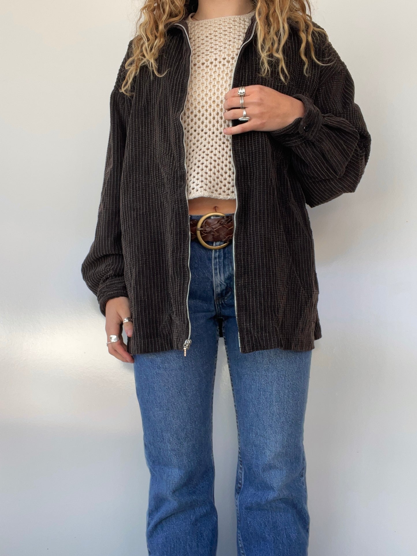 90s Brown Corduroy Lightweight Zip Up Jacket
