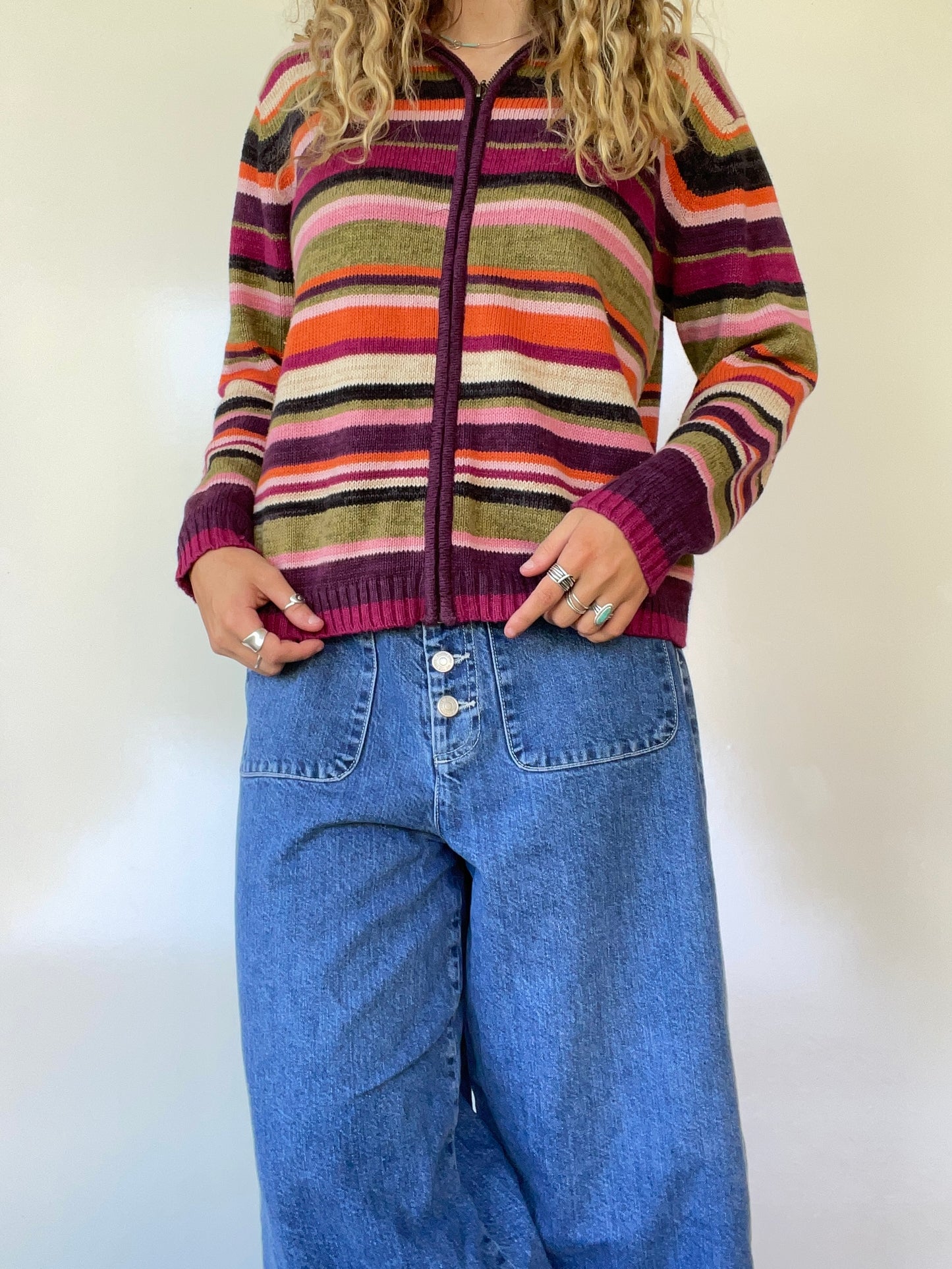 Vintage Striped Zip Up Sweater