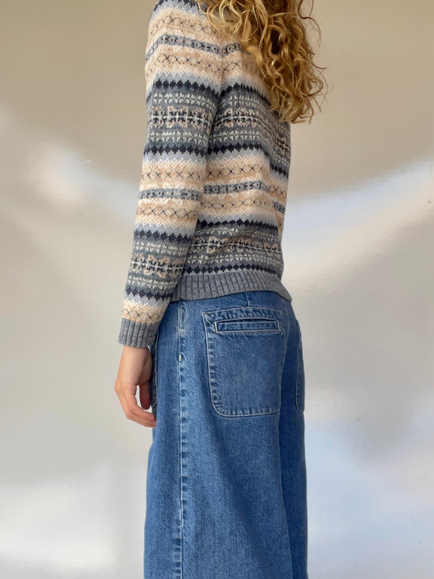 Vintage Patterned Button Up Sweater
