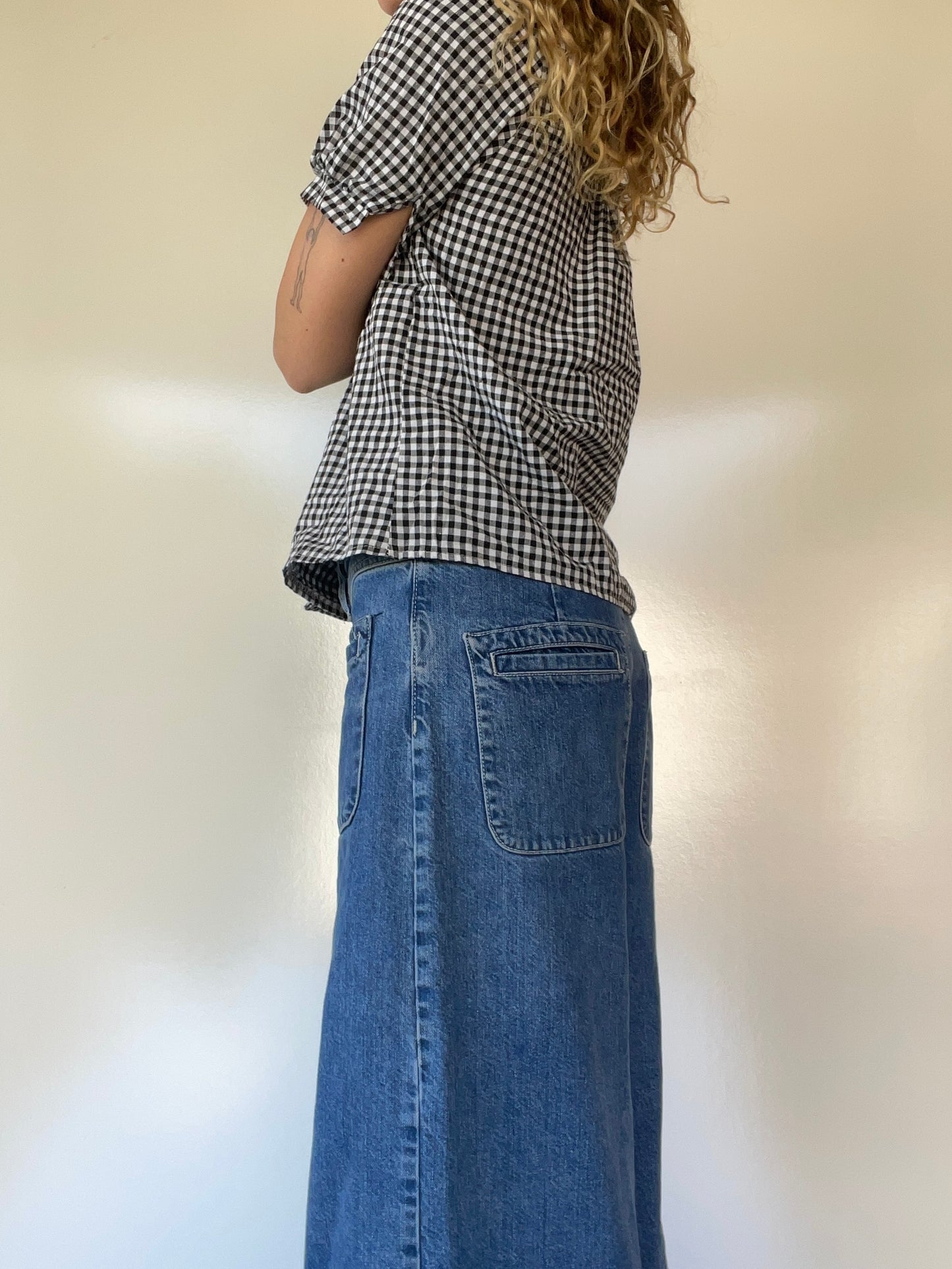 Gingham Button Up Top with White Trim Collar