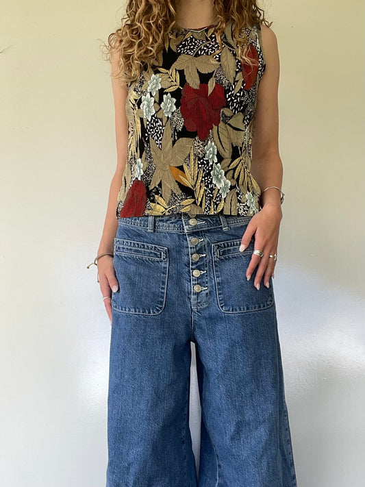 Vintage Ribbed Floral Graphic Tank Top