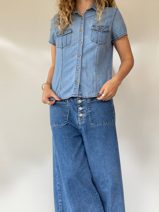 Pleated Jean Button Up