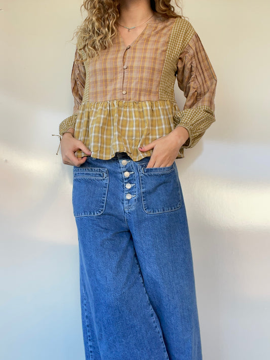 Plaid Patchwork Blouse