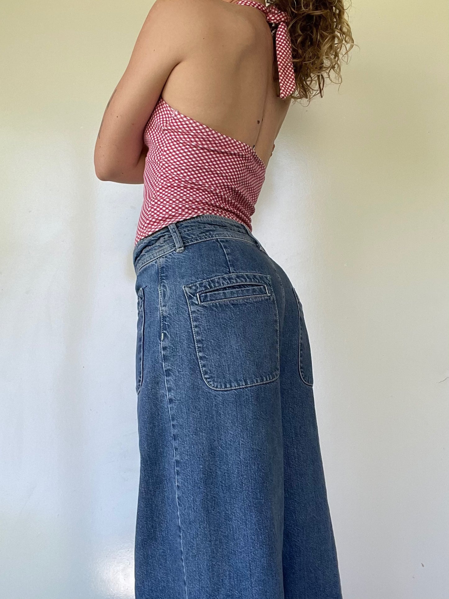 90s Red and White Gingham Halter Tank Top