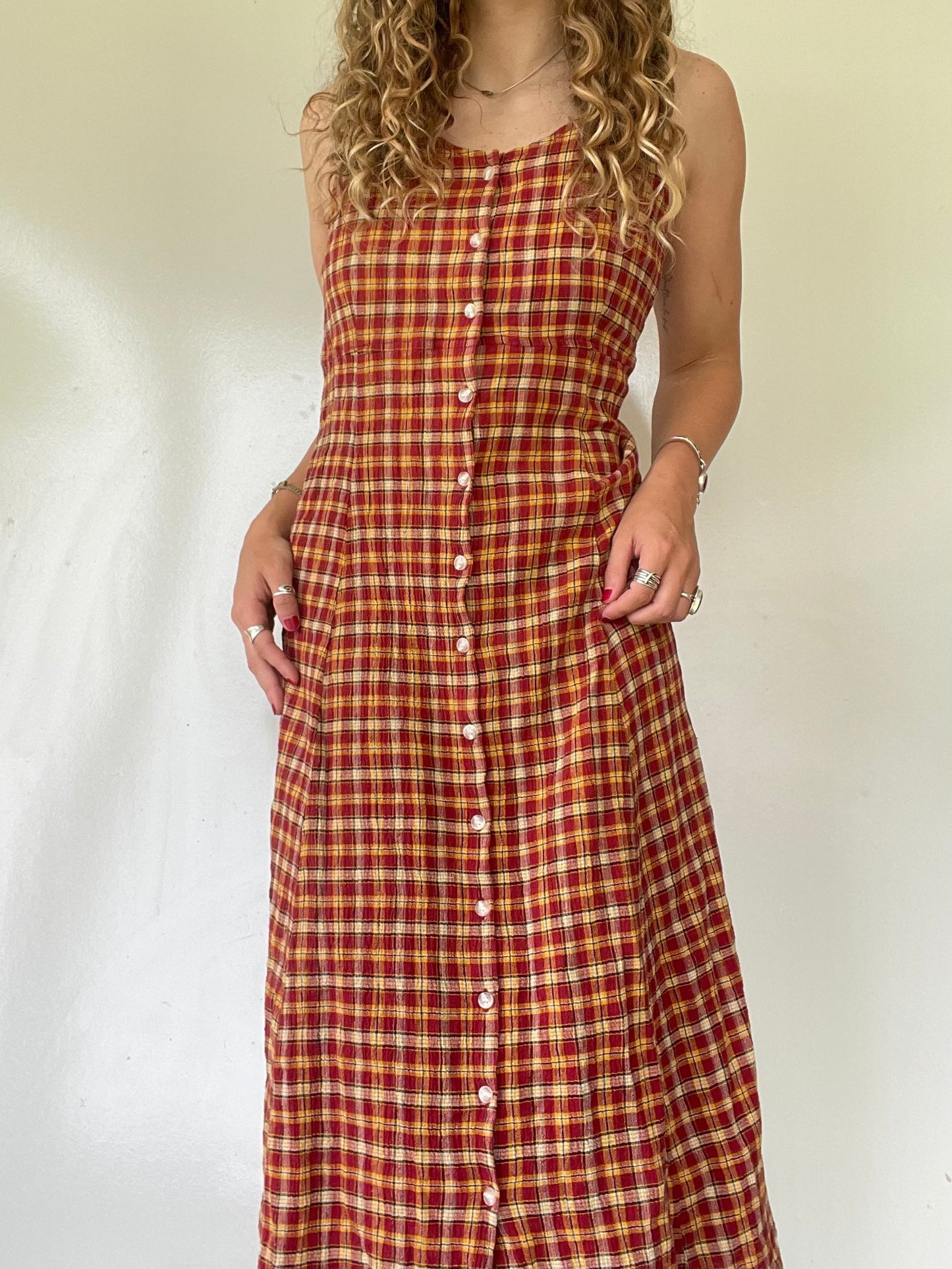 LL Bean Plaid Button Up Dress