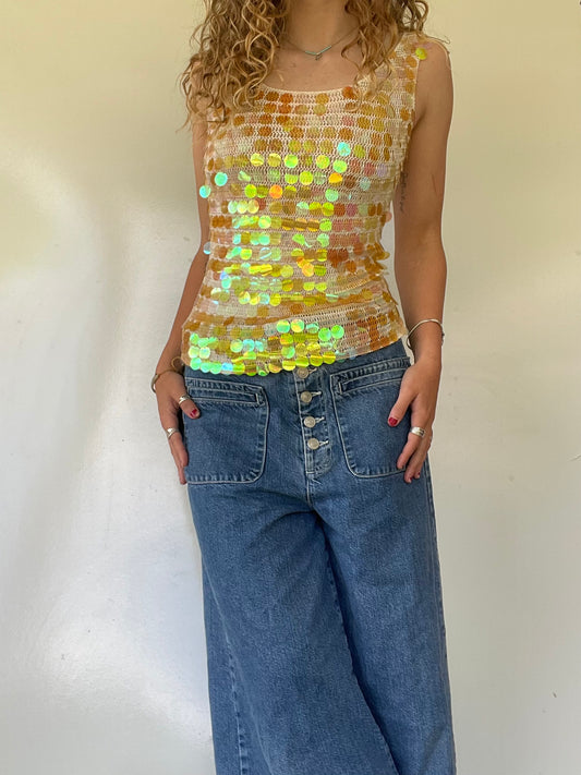 90s Sequined Mesh Knit Top