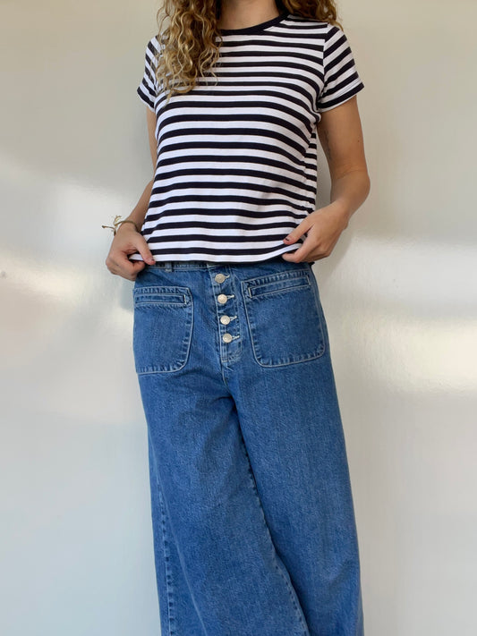 Navy Blue and White Striped Baby Tee