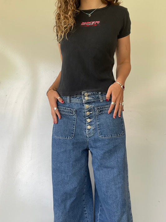 90s Graphic “Biker Trash” Baby Tee