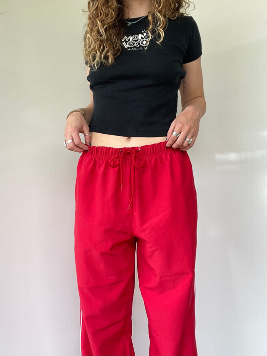 Vintage Red and White Striped Athletic Track Pants