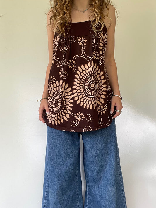 90s/00s Brown Flowy Graphic Tank Top