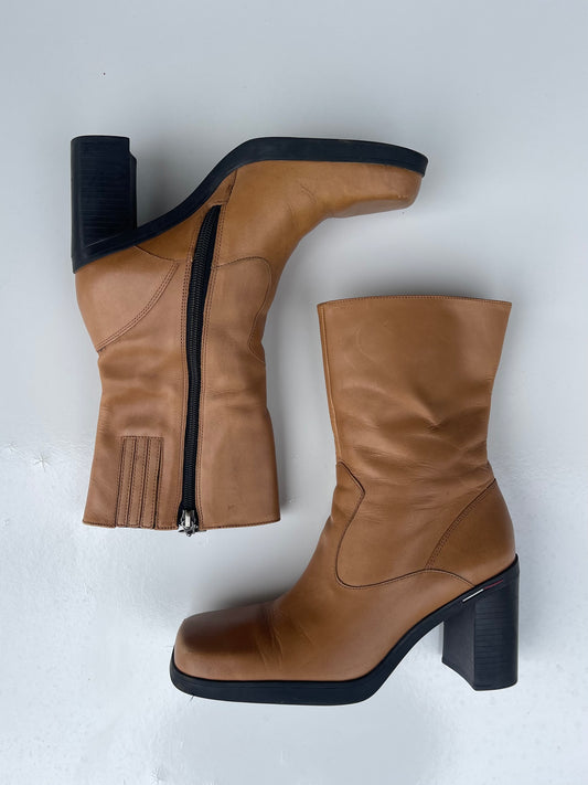90s Leather Platform Square-Toe Tommy Hilfiger Boots