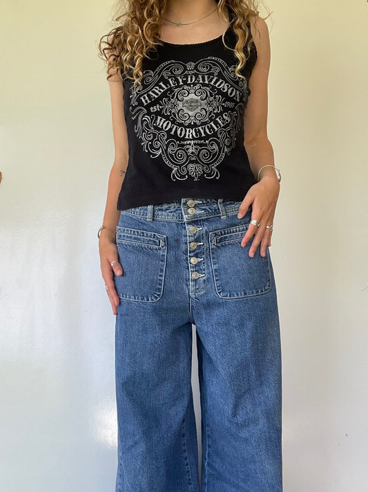 00s Harley Davidson Black Lace Trimmed Tank Top