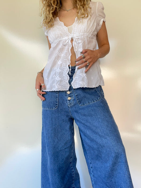 White Open Tie Blouse