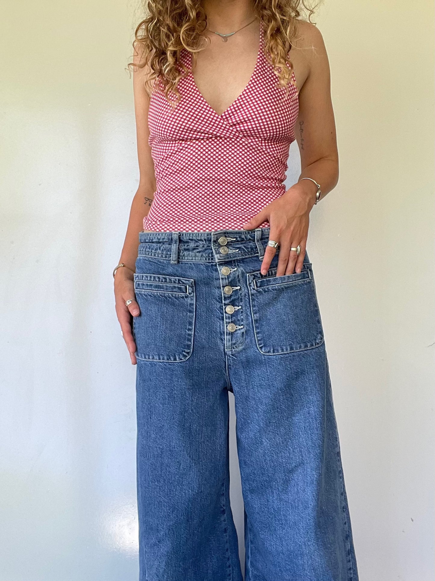 90s Red and White Gingham Halter Tank Top