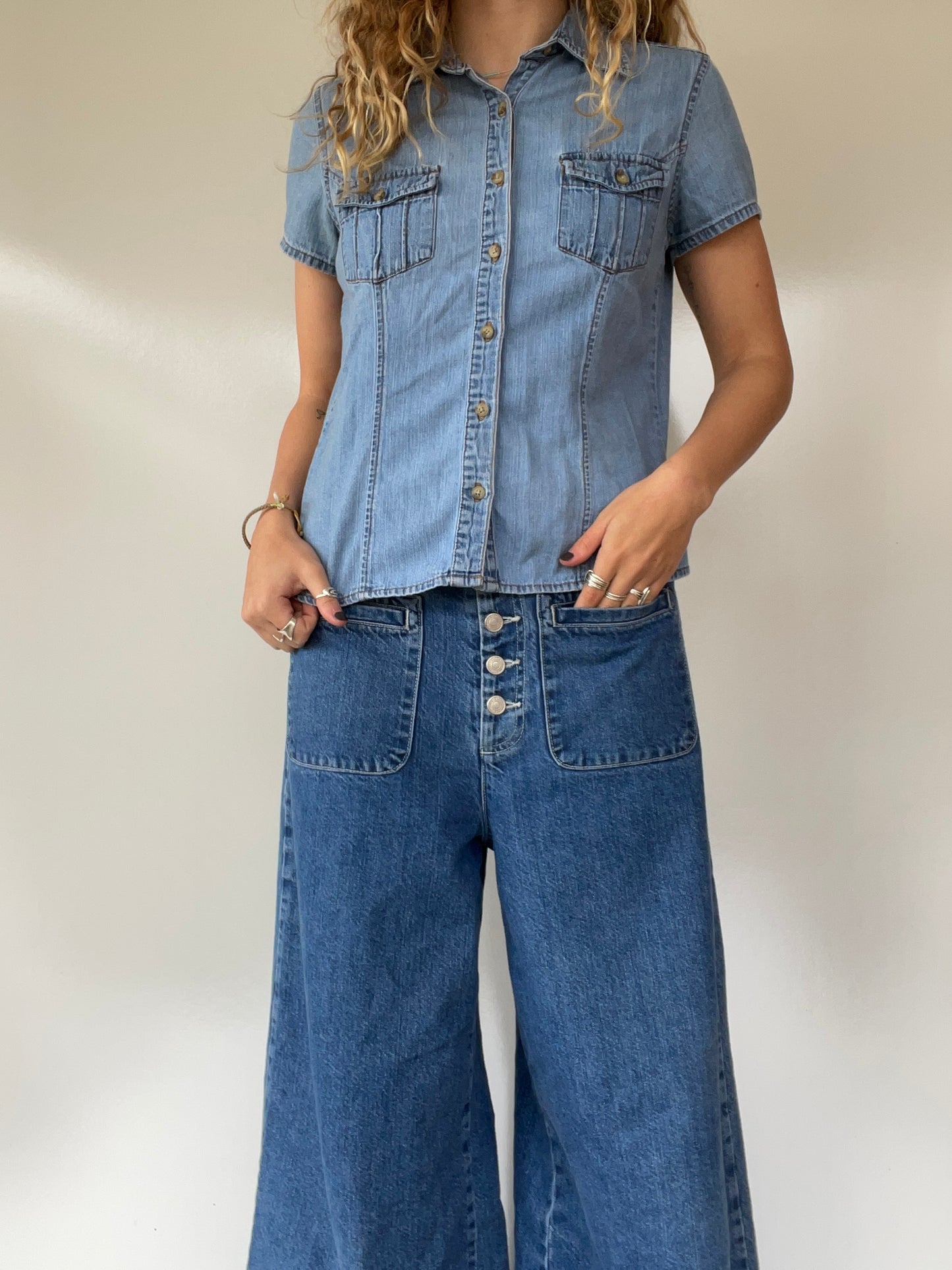 Pleated Jean Button Up