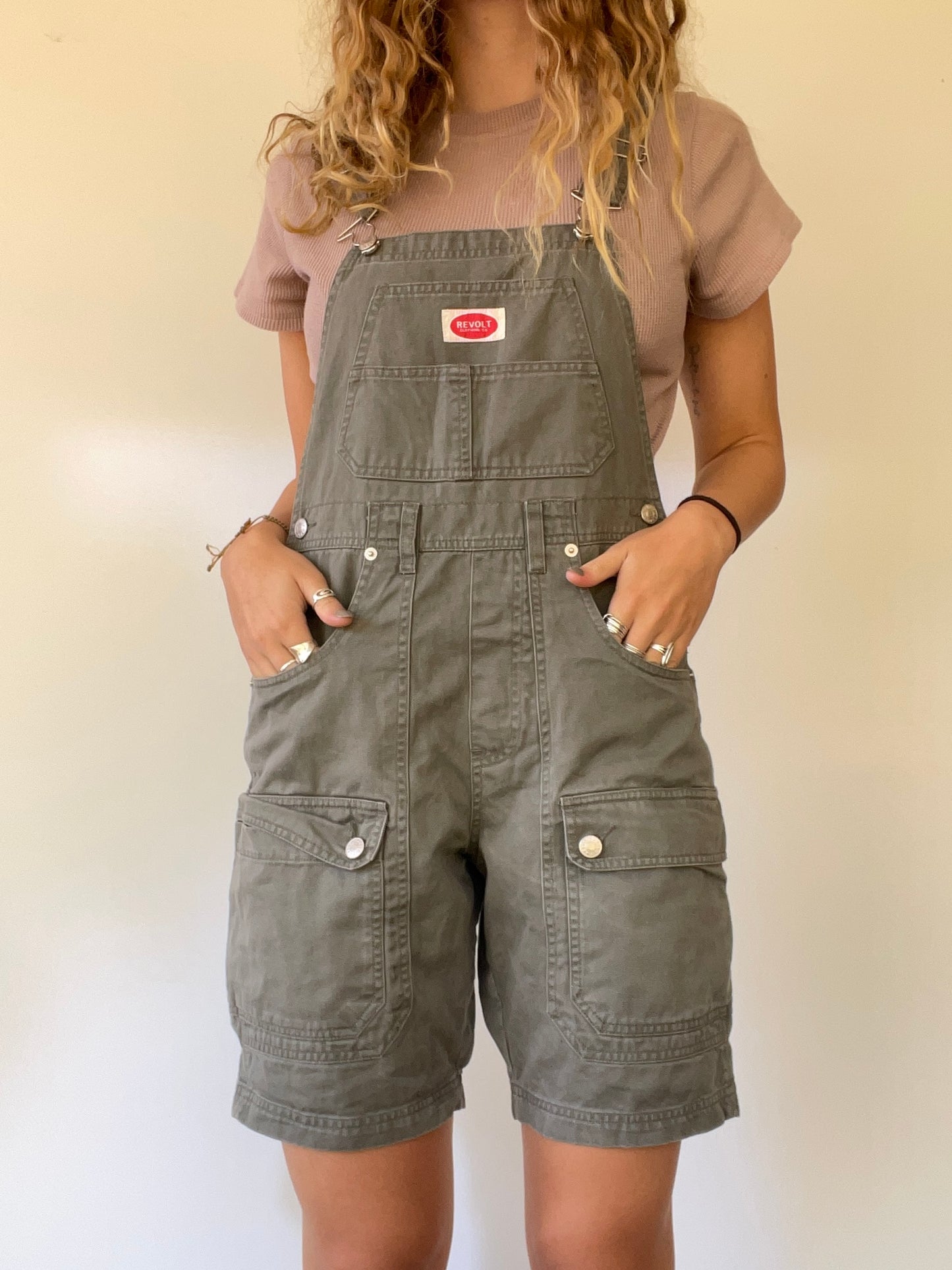90s Olive Green Revolt Cargo Overalls