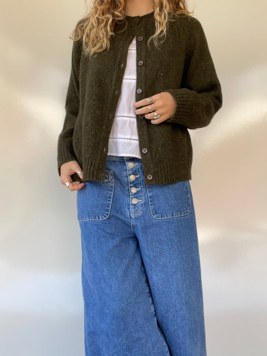 Woolrich Green Wool Button Up Sweater