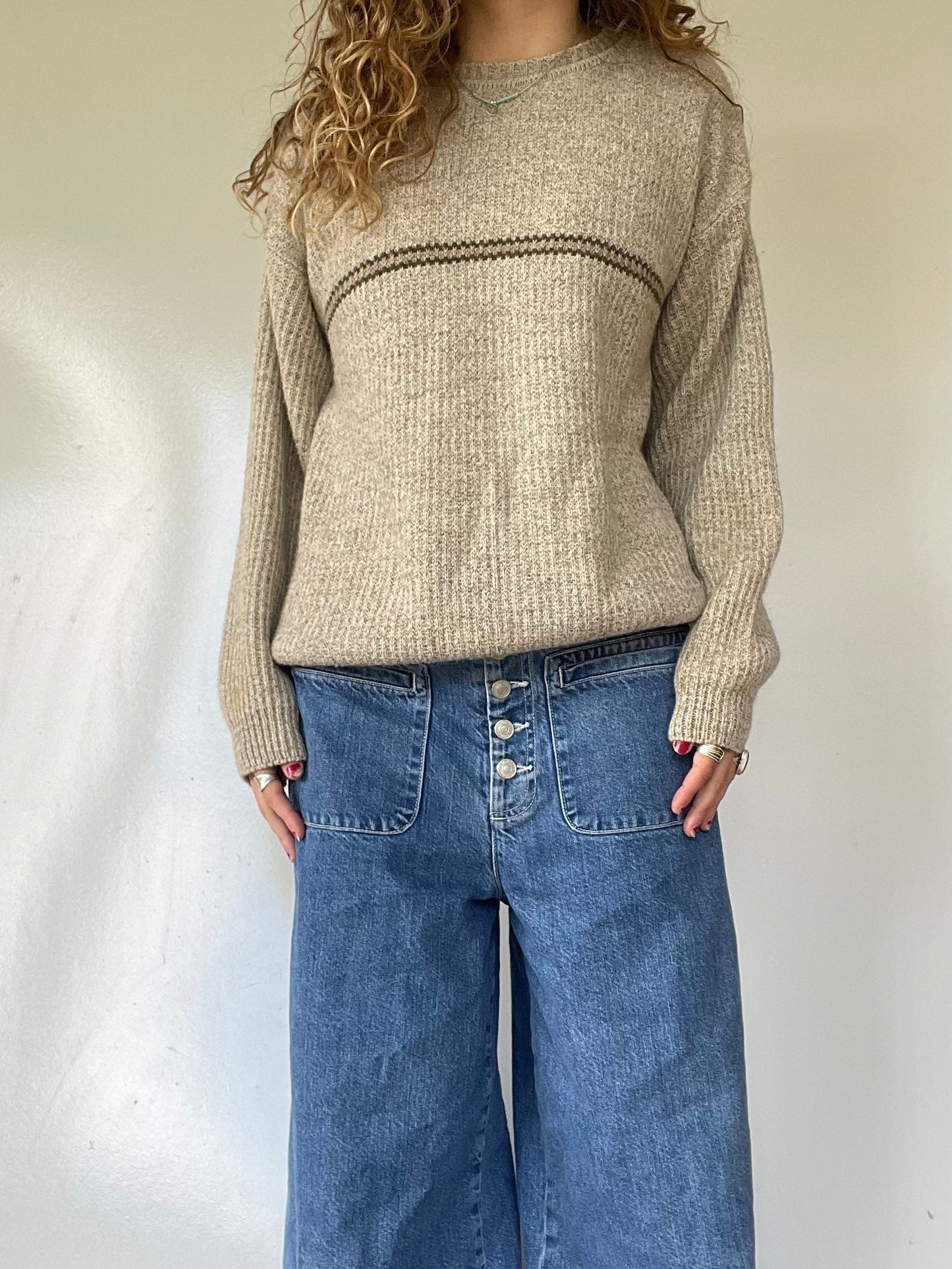 90s Cream Striped Sweater