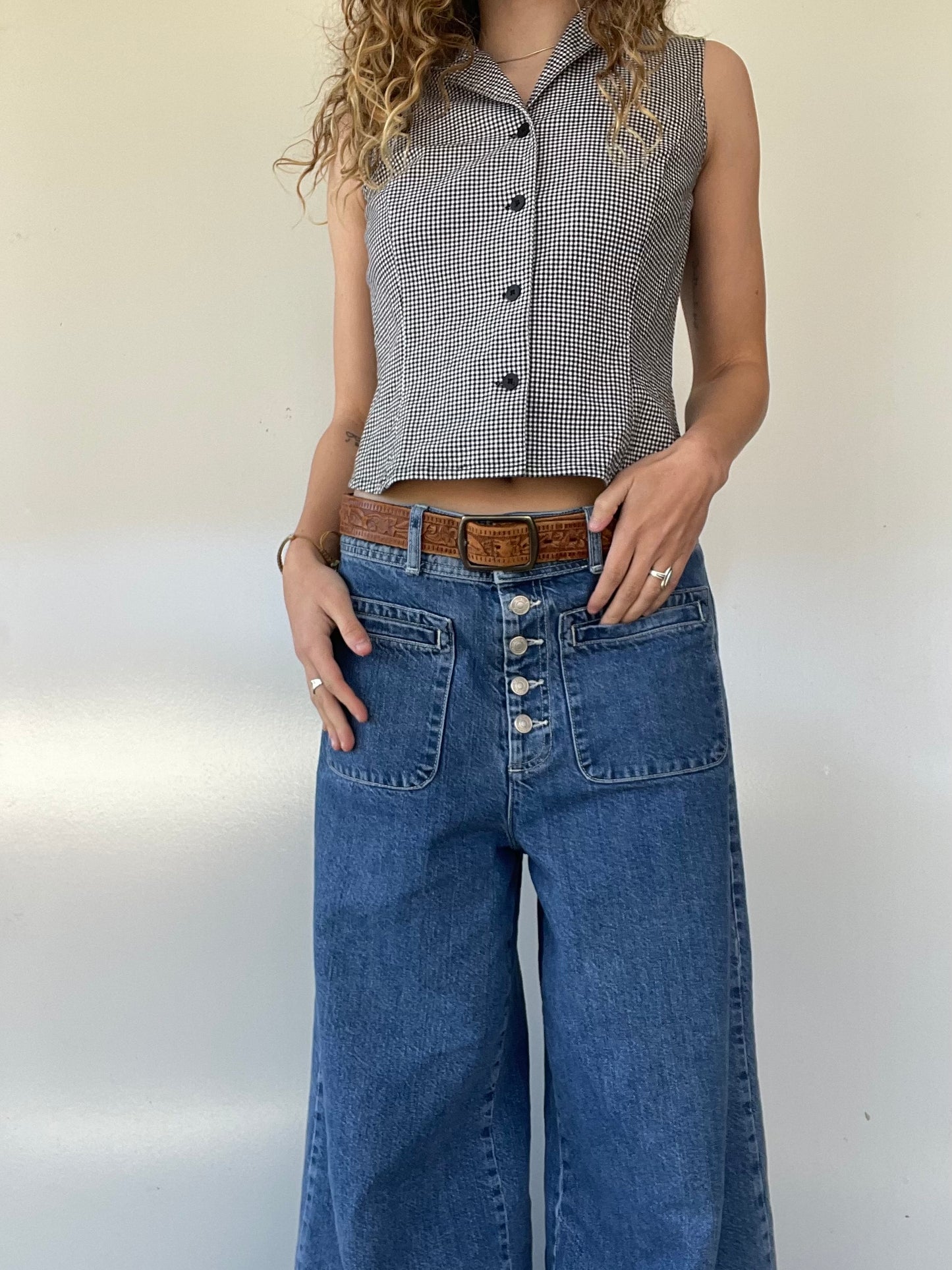 90s Gingham Button Up Top