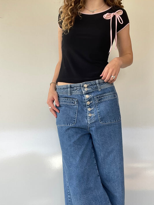 90s Black and Pink Bow Top