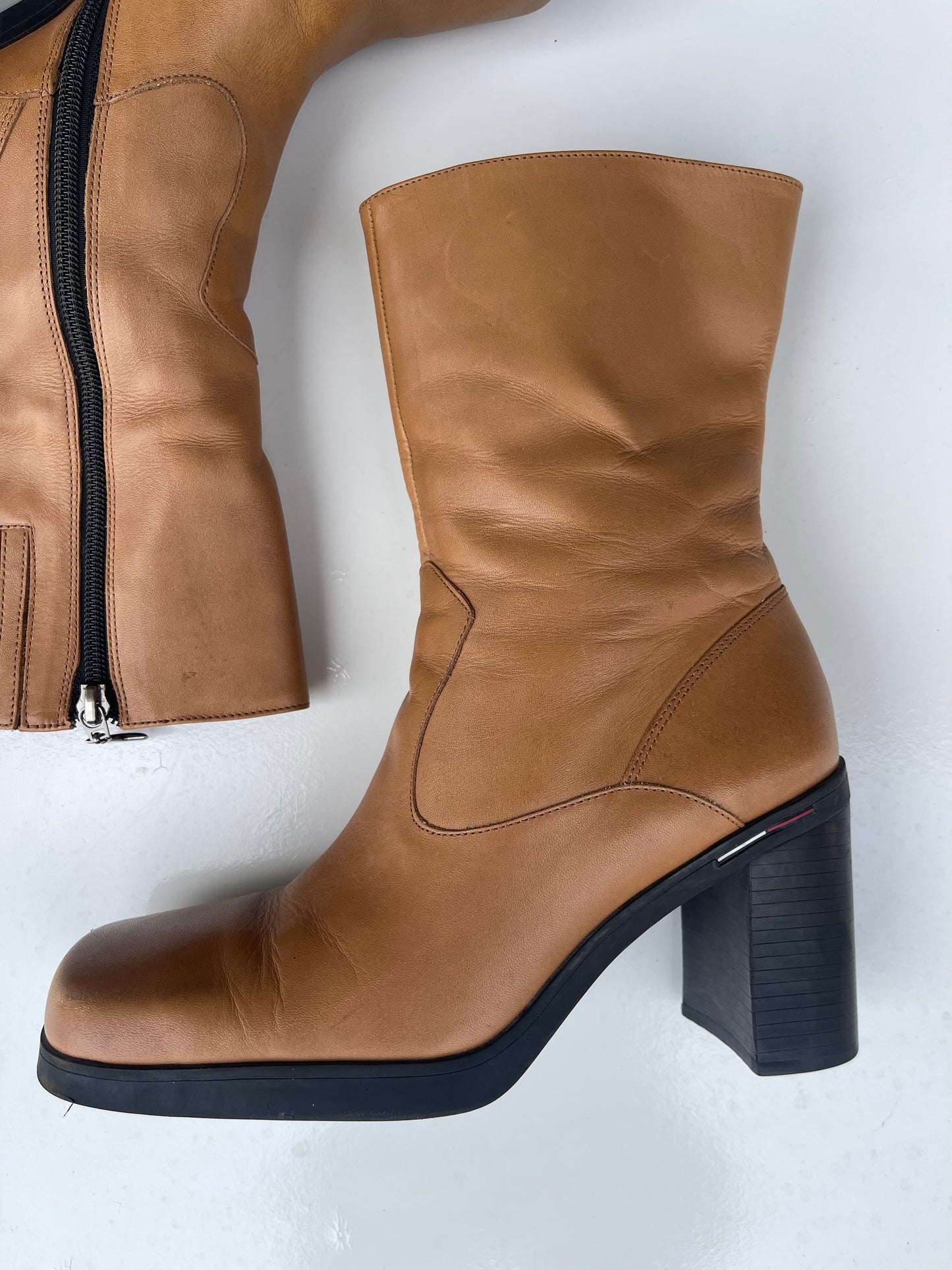 90s Leather Platform Square-Toe Tommy Hilfiger Boots