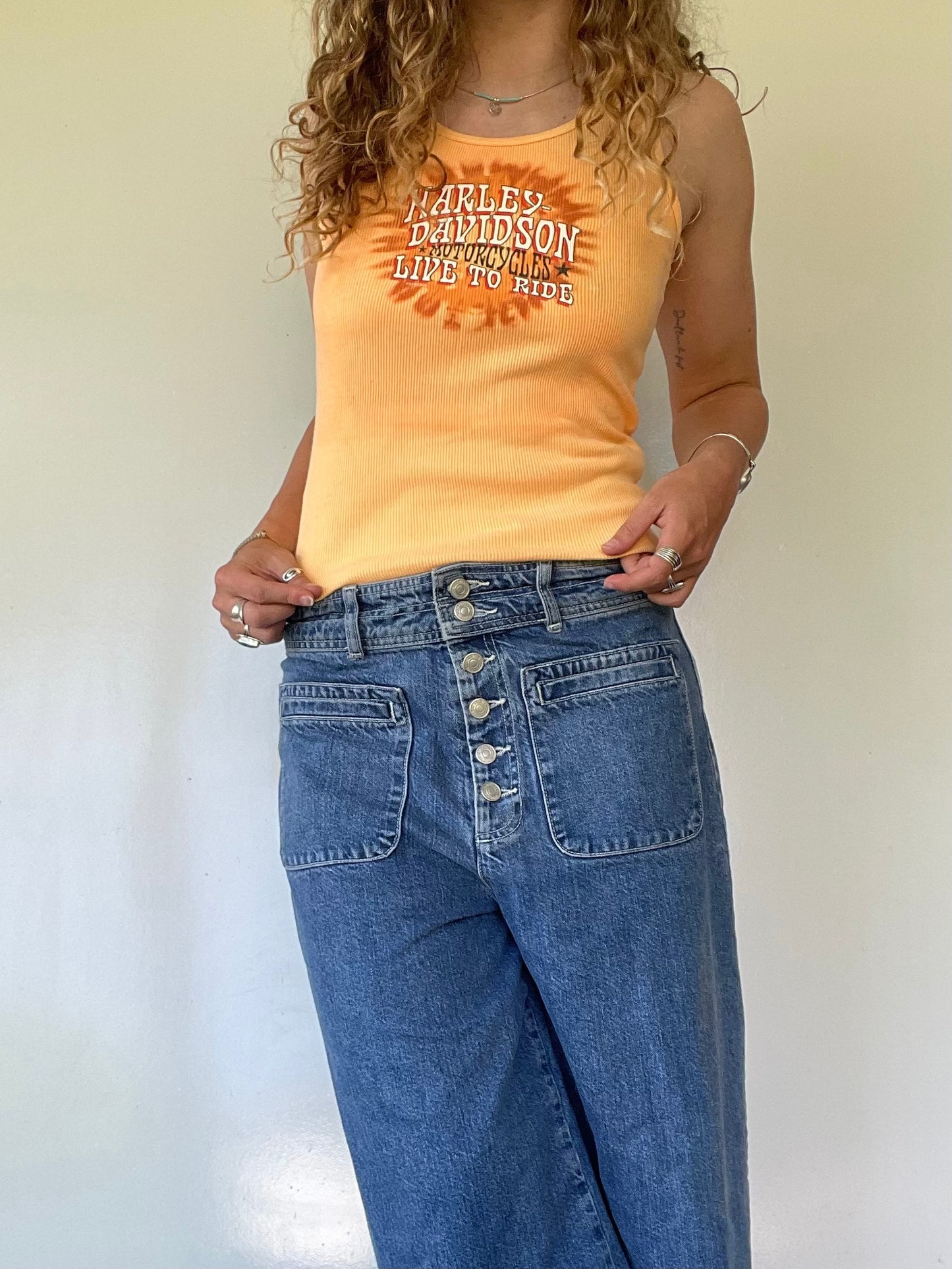 Orange Harley Davidson Ribbed Tank Top