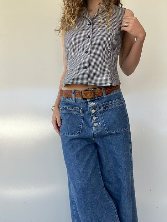 90s Gingham Button Up Top