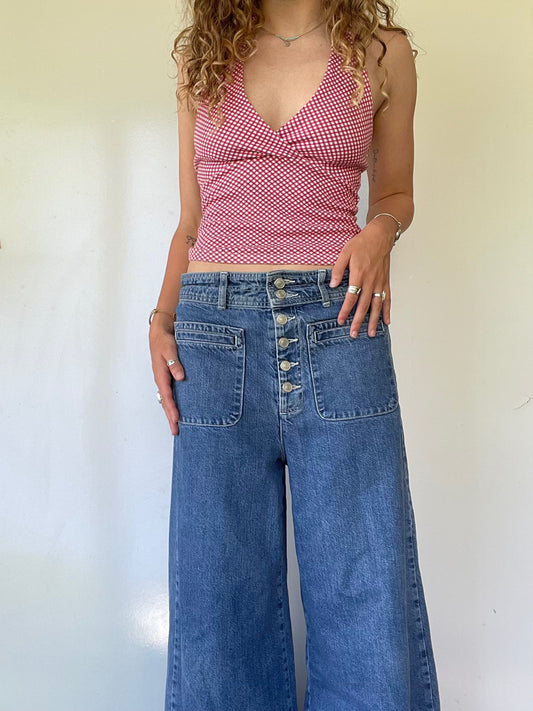 90s Red and White Gingham Halter Tank Top
