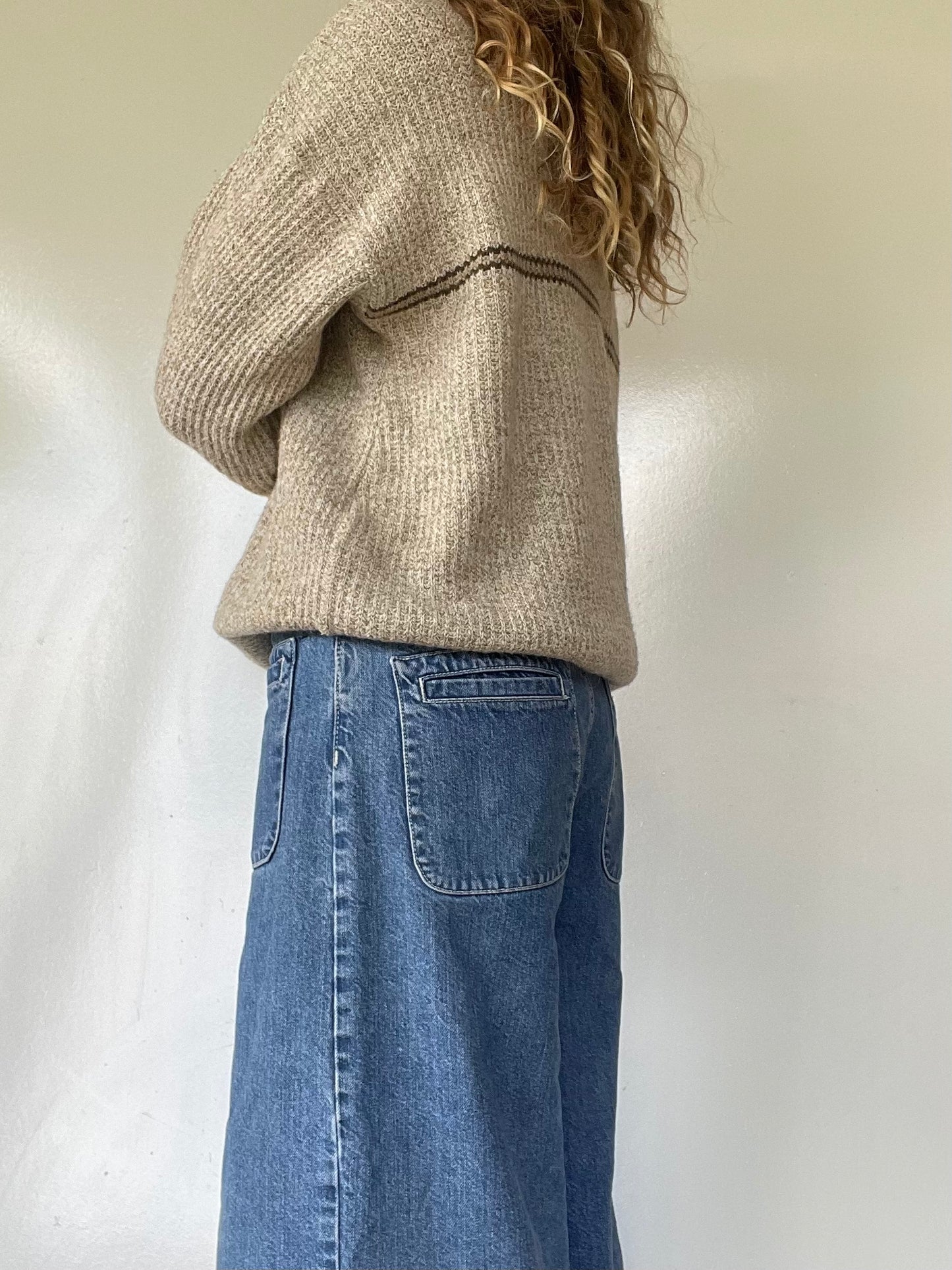 90s Cream Striped Sweater