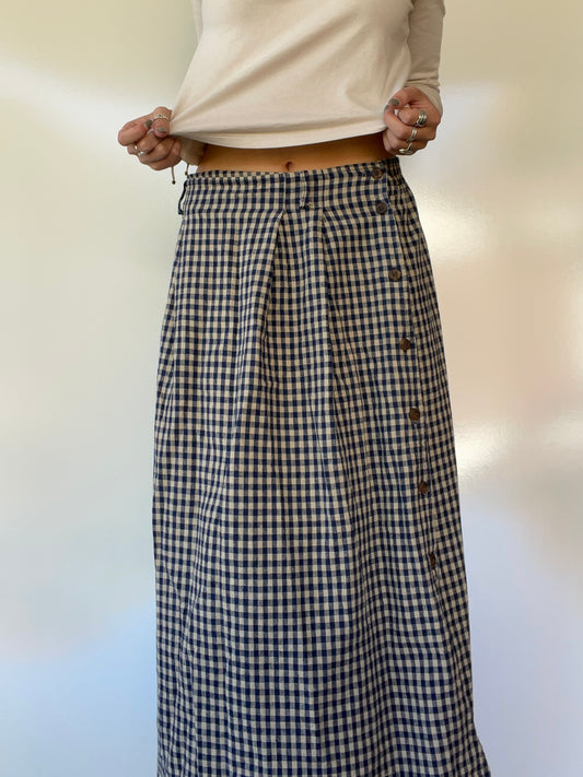 Vintage Tan and Navy Blue Gingham Skirt