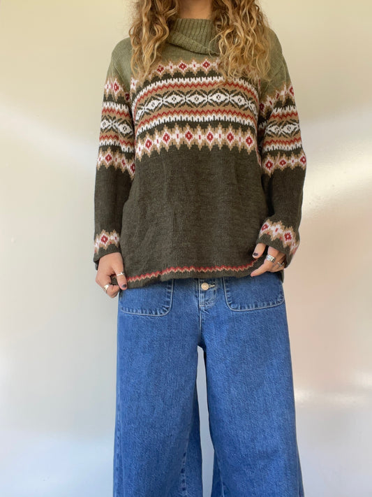 Vintage Patterned Knit Sweater