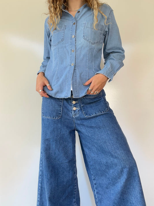 Vintage Pleated Jean Button Up