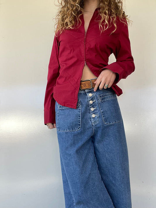 Harley Davidson Double Zip Red Embroidered Top
