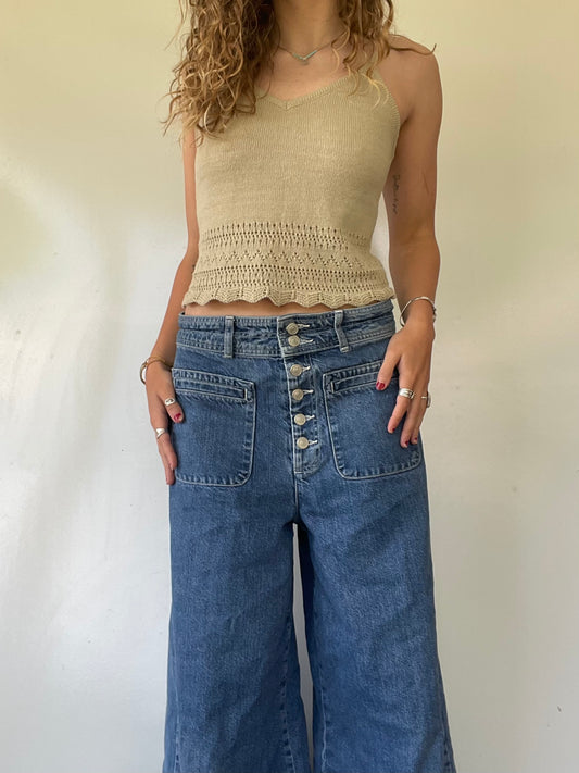 90s Tan/Cream Sweater Knit Tank Top