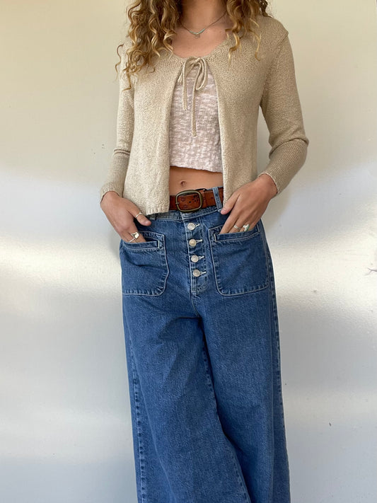 Cream Knit Tie-Front Cardigan