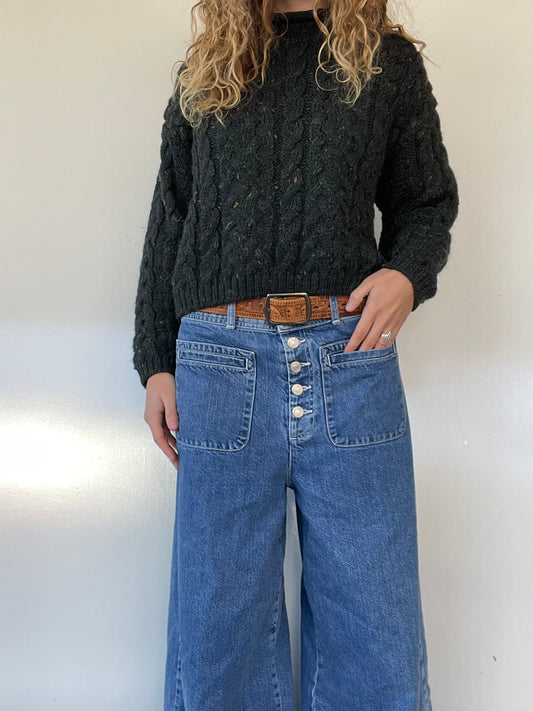 80s Green Chunky Knit Wool Sweater